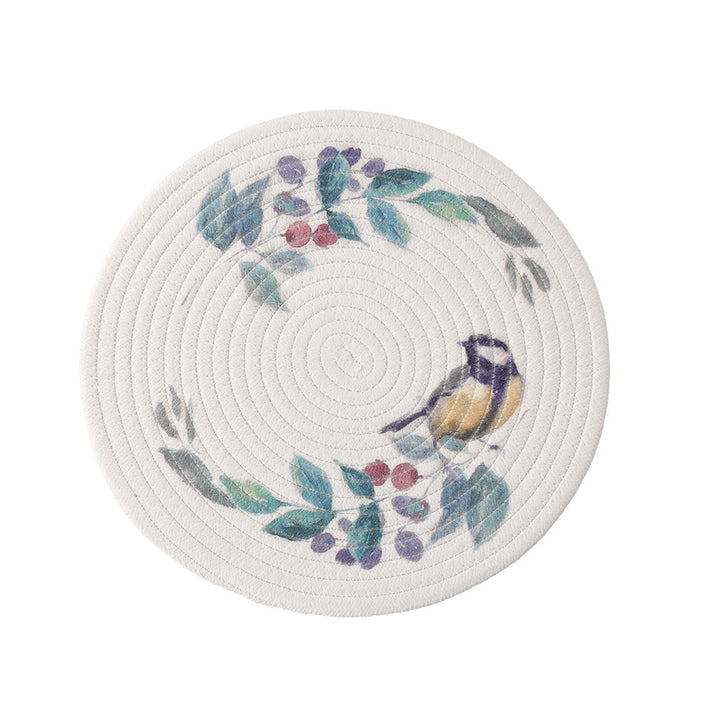 Round quilted table set placemat made of cotton blend with playful rhinoceros print