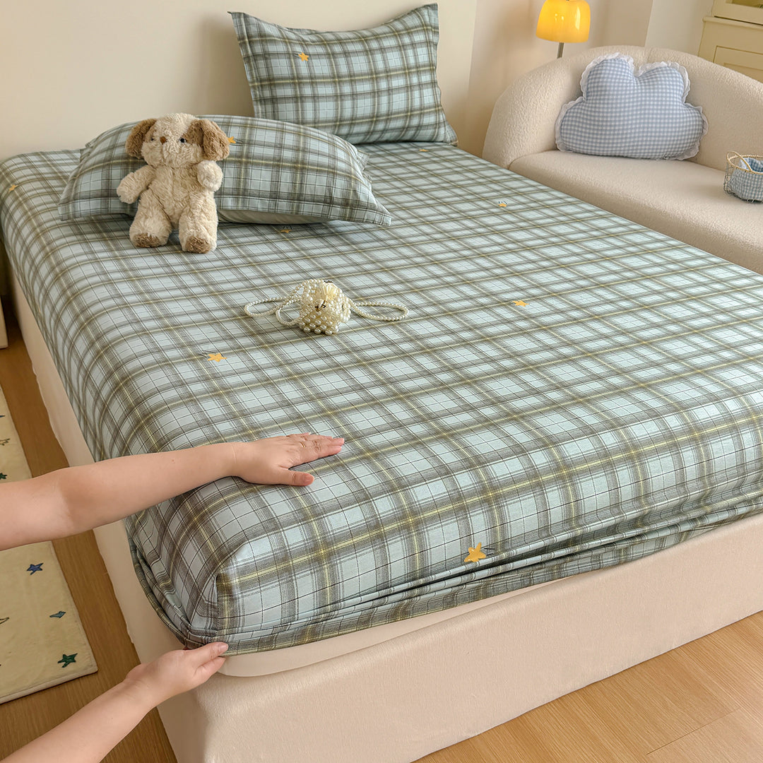 Striped Cotton Blend Fitted Sheet and Pillowcase Set