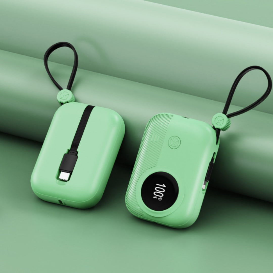 Compact power bank with integrated charging plug and digital humidity indicator Stornfield