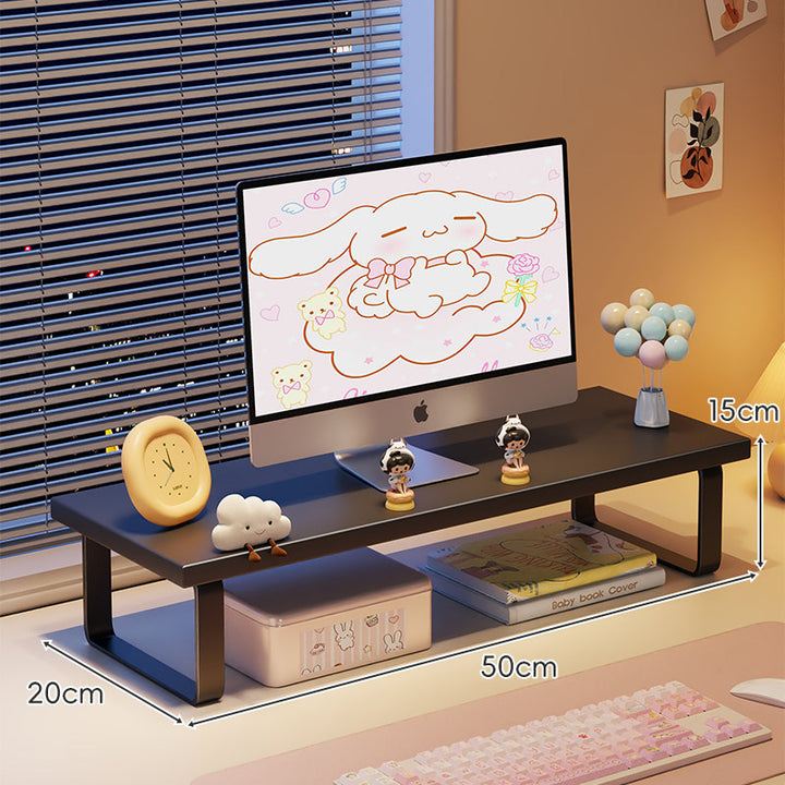 Elevated Monitor Riser Stand with Wood-Effect Top Metal Frame and Under-Shelf Storage
