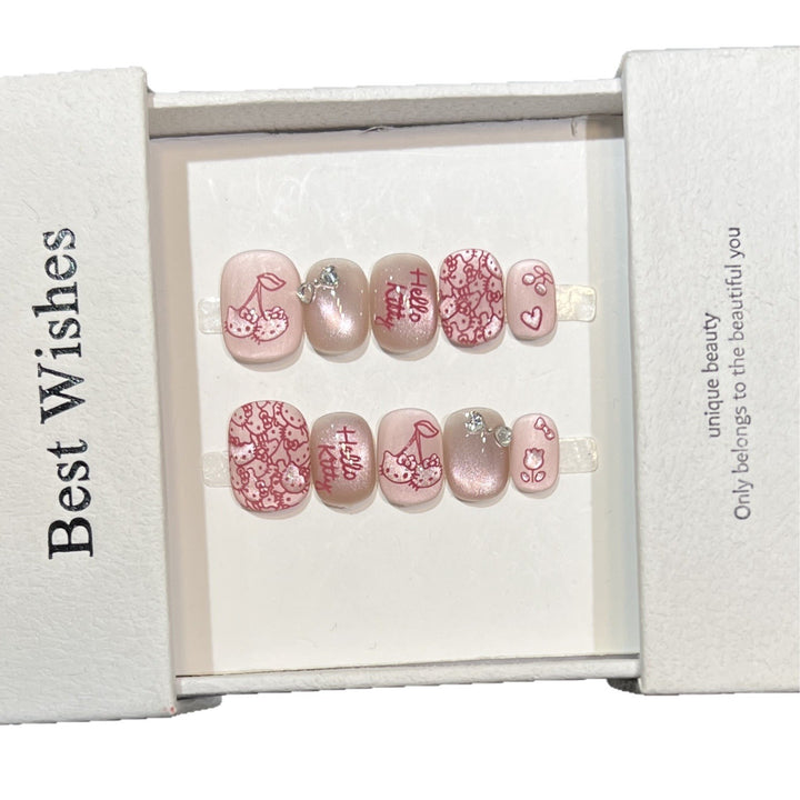 Decorative Press-On Nail Art Set with Cherry and Bow Accents Stornfield