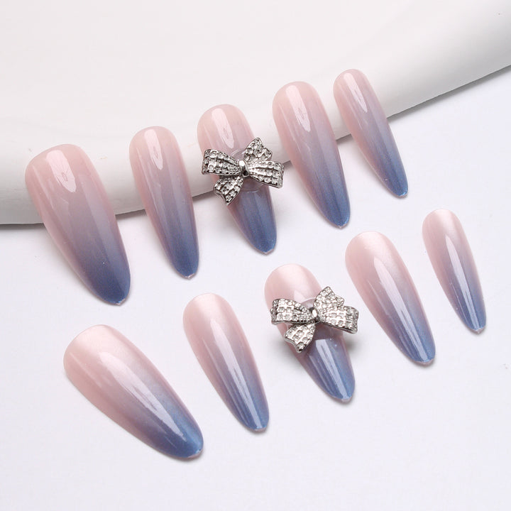 Elegant Stiletto Press-On Nails with Rhinestone Bows Stornfield