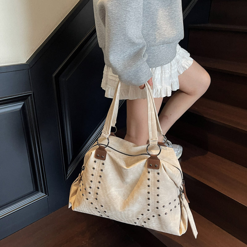 Stylish Suede Tote Handbag with Decorative Studs
