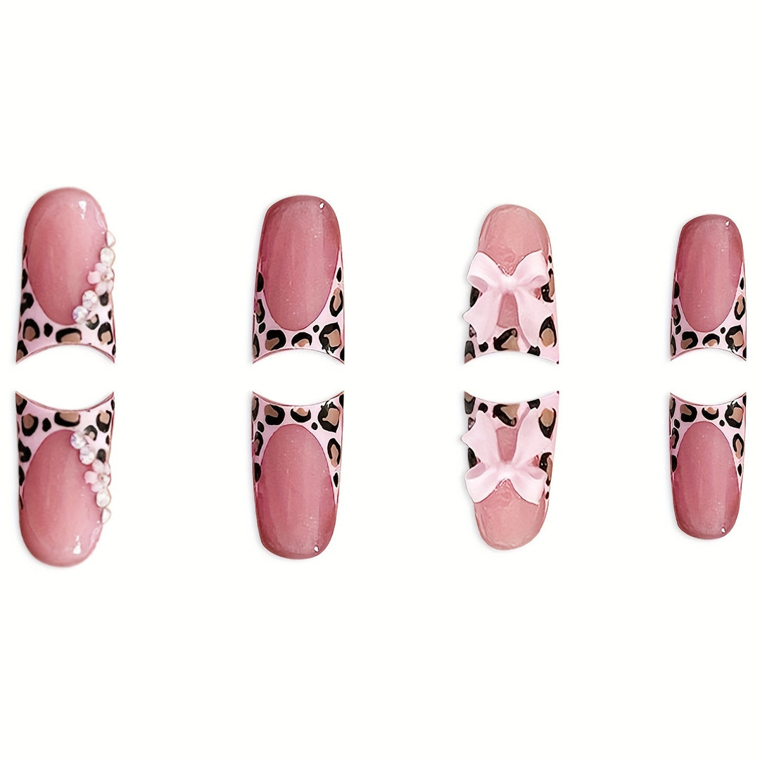 Glamorous Floral and Leopard Print Press-On Nail Art Stornfield