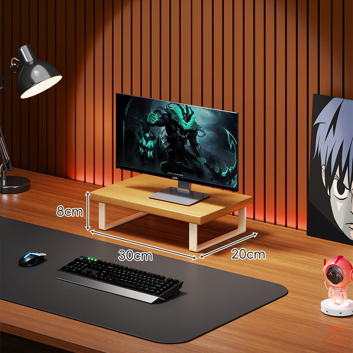Solid Wood Monitor Riser with Minimal U-Frame Metal Legs