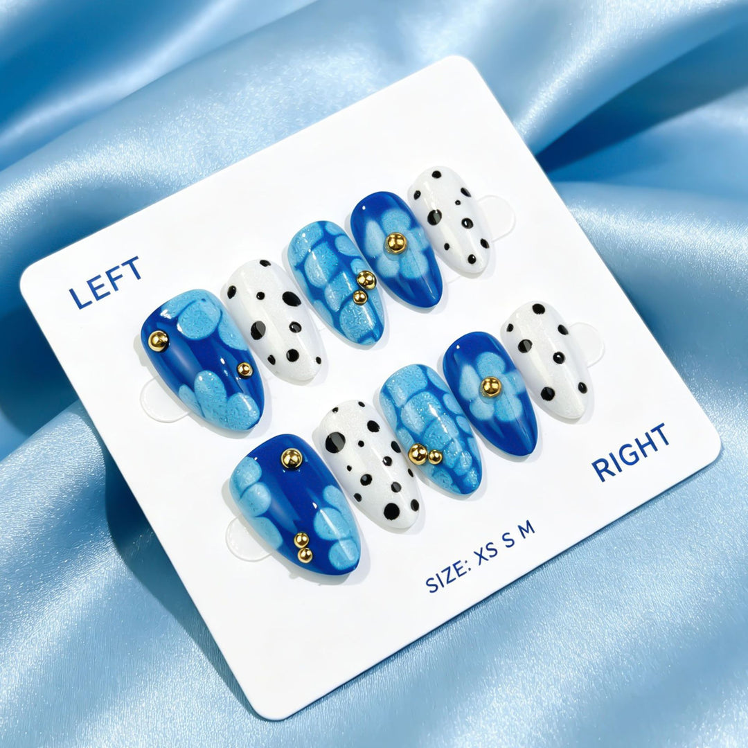 Artistic Press-On Nail Set with Geometric Patterns