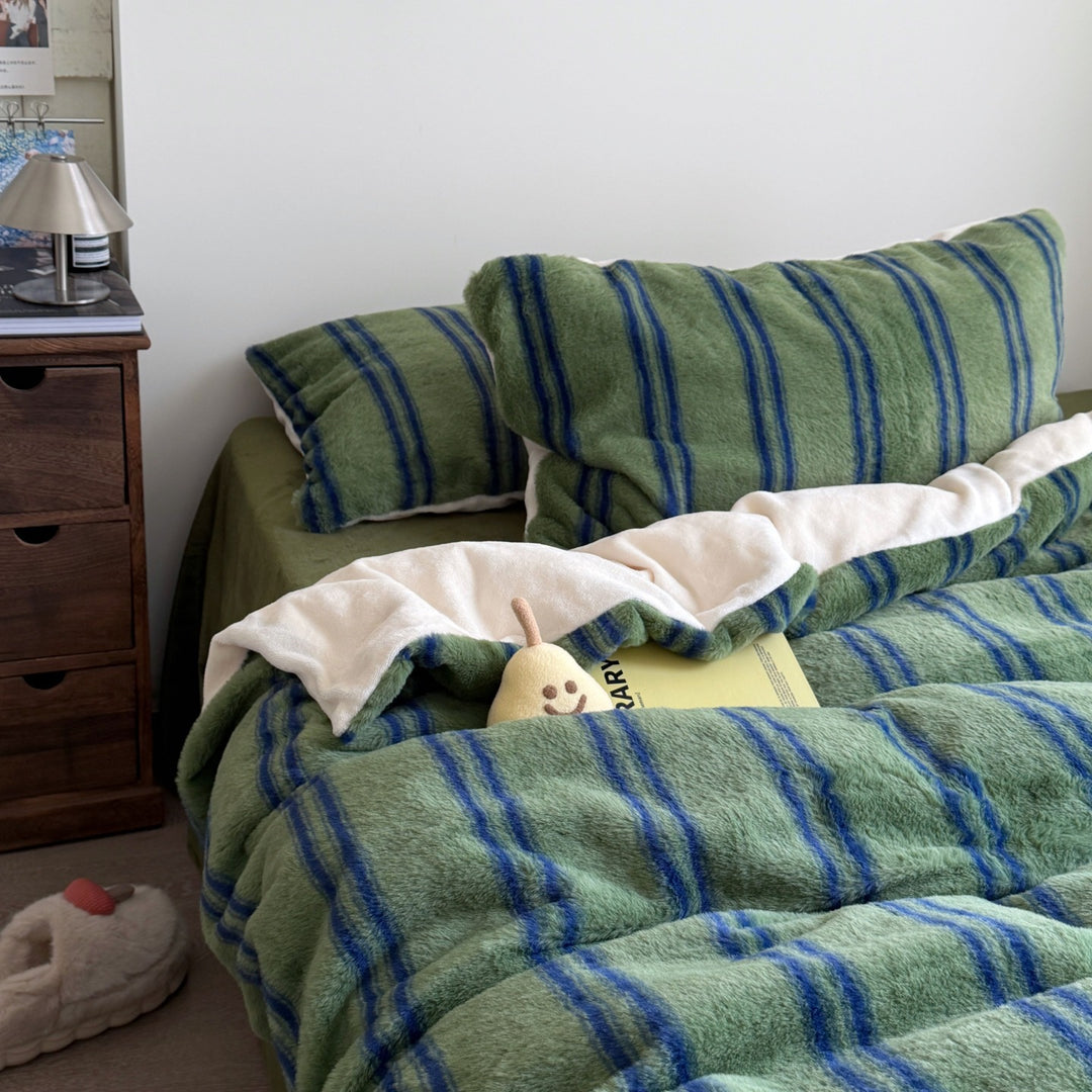Plush Reversible Striped Comforter Set with Matching Pillow Shams