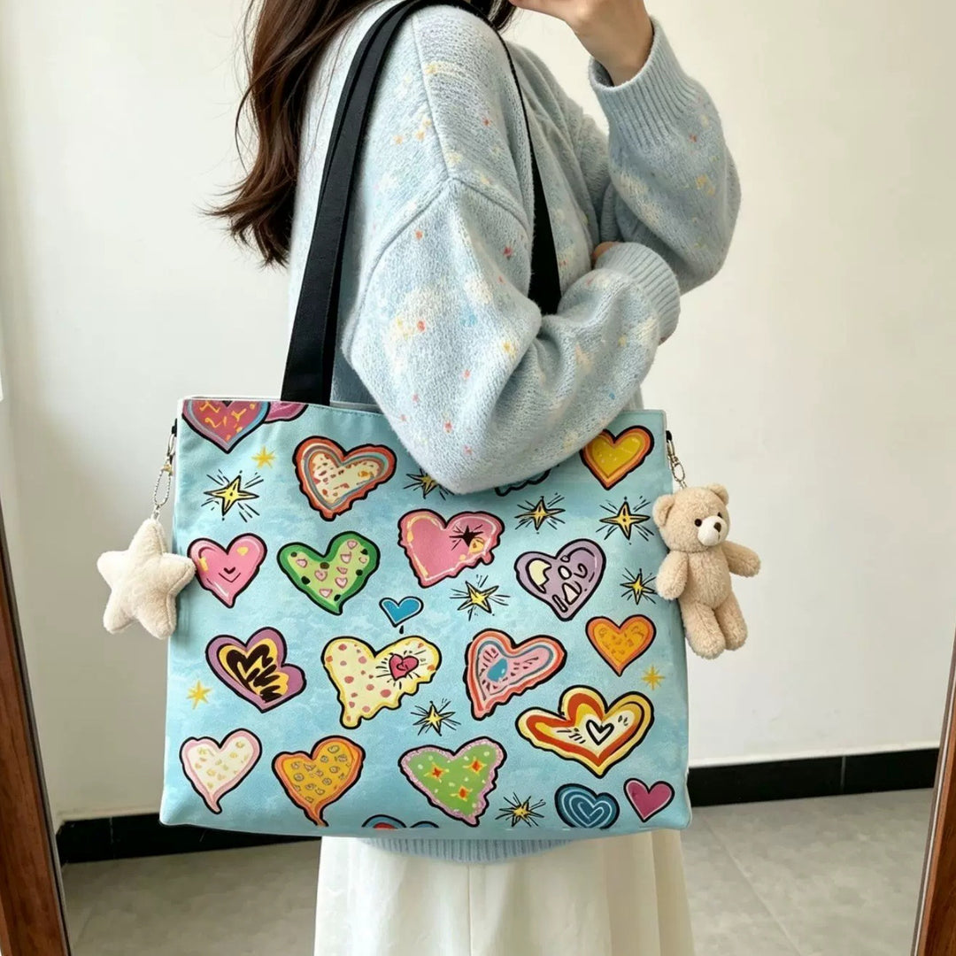 Cute Heart Pattern Canvas Tote Bag