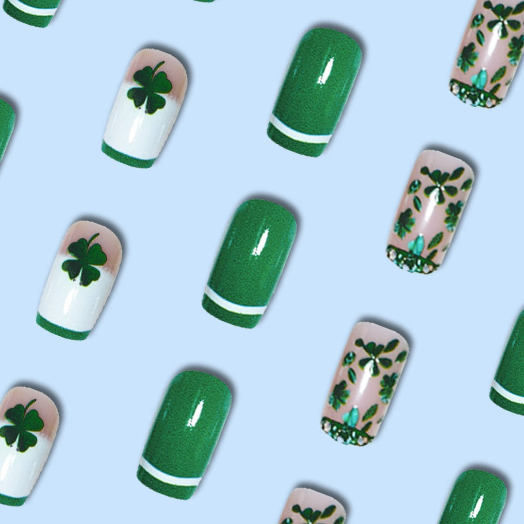 Glamorous Press-On Nail Art Set with Clover Motif Stornfield