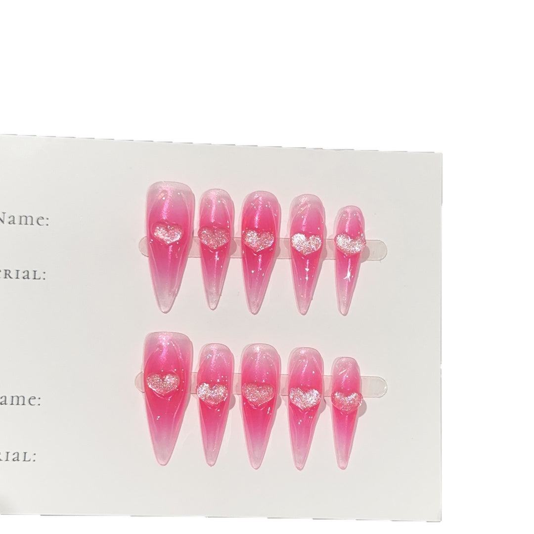 Heart-Embellished Stiletto Press-On Nails