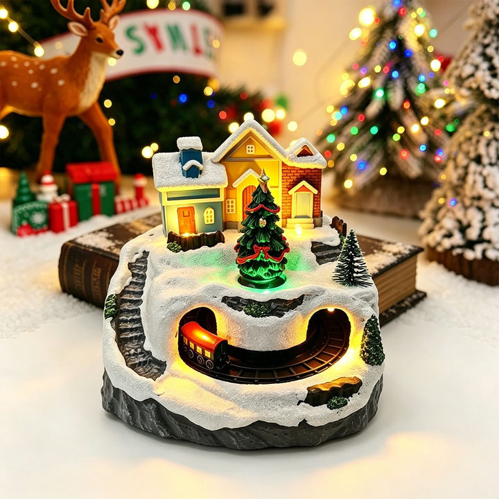 Illuminated Christmas village decoration with moving figures Stornfield