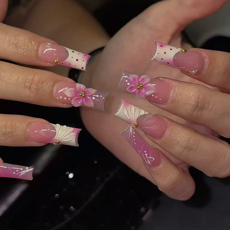 Artistic Floral and Polka Dot Press-On Nail Set Stornfield