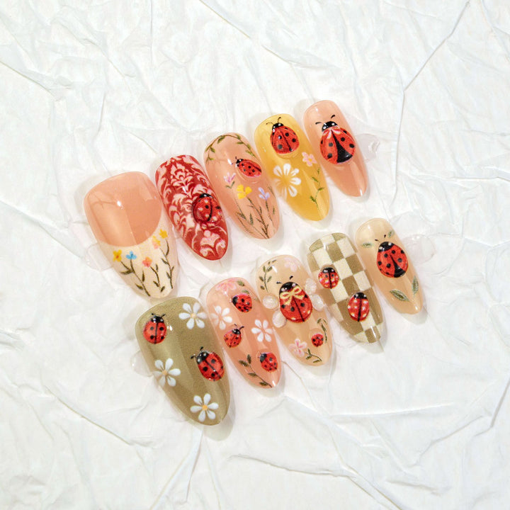 Ladybug-Themed Press-On Nail Art