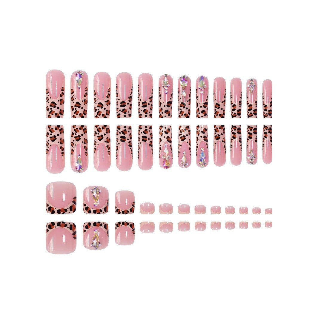 Artistic 3D Decorative Press-On Nail Set with Animal Print Accents Stornfield