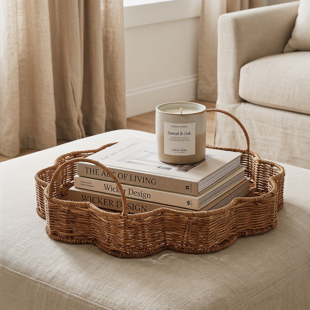 Elegant serving basket made of hand-woven natural material Stornfield