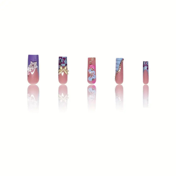Artistic Floral-Embellished Press-On Nail Set Stornfield