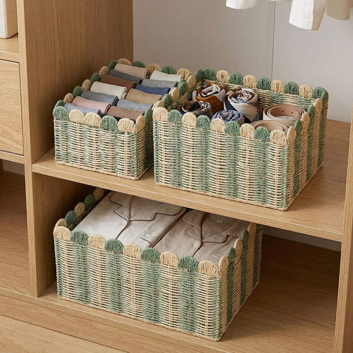Decorative Woven Storage Basket with Scalloped Edges Stornfield