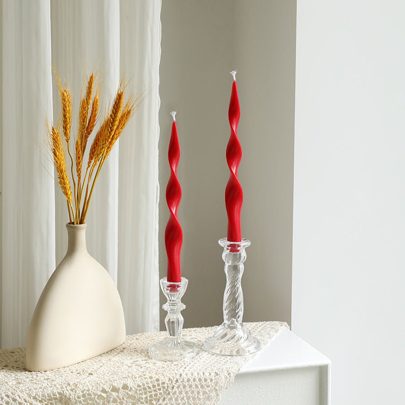 Hand-Poured Sculptural Wave Taper Candle Set with Crystal Glass Holders