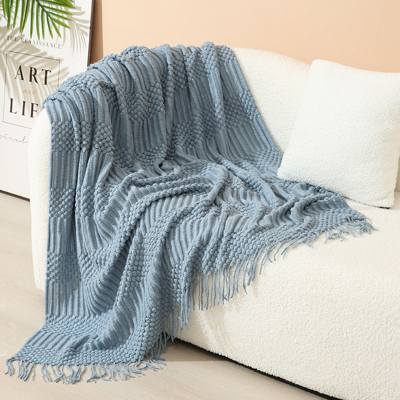 Women's stylish living room throw blanket with fringe pattern Stornfield