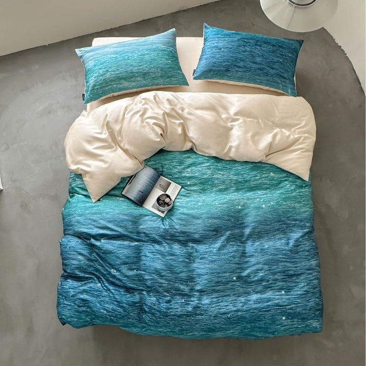 Satin bedding set with floral print and ruffle