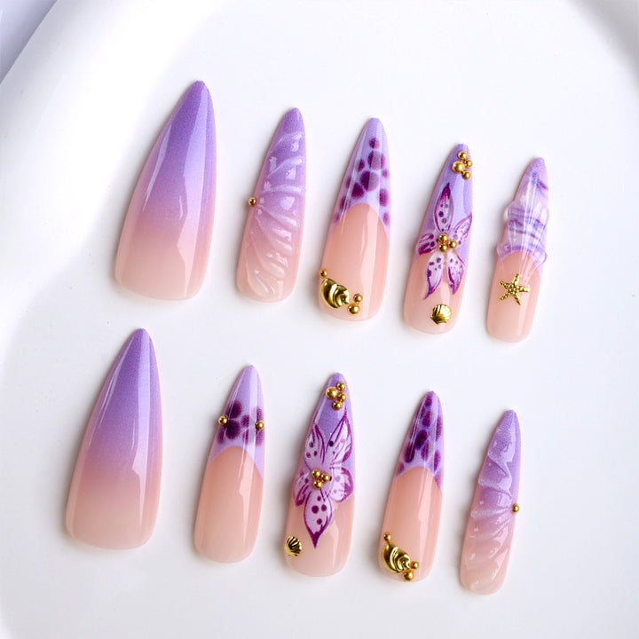 Stylish artificial nails with floral and geometric elements Stornfield