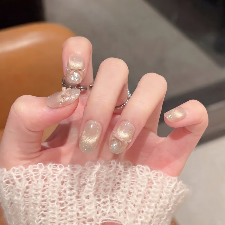Press-On Nail Art Set with Elegant Bow Accents Stornfield