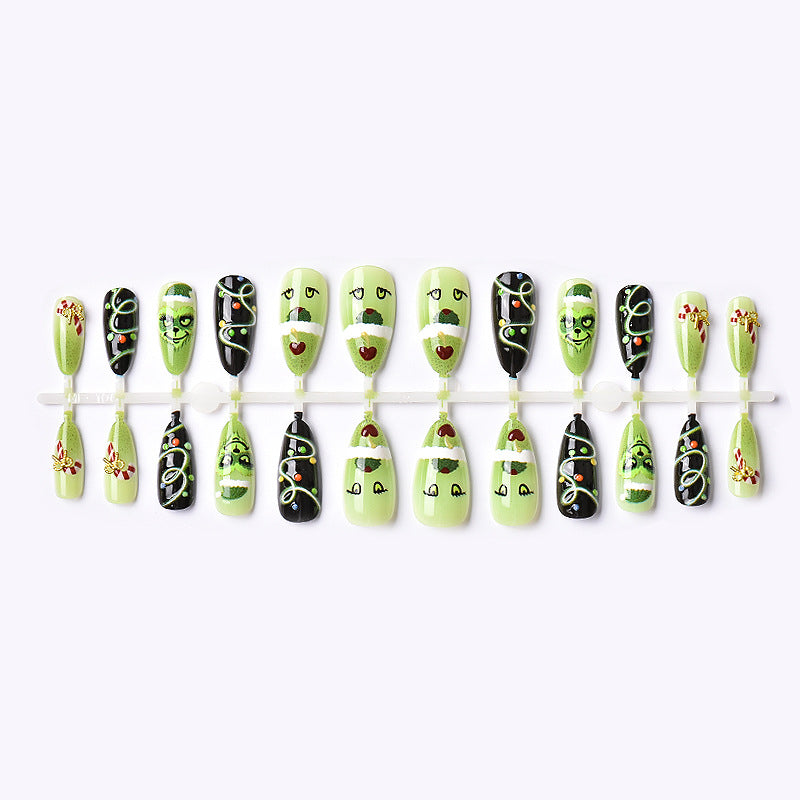 Festive Grinch-Themed Press-On Nail Art Set Stornfield