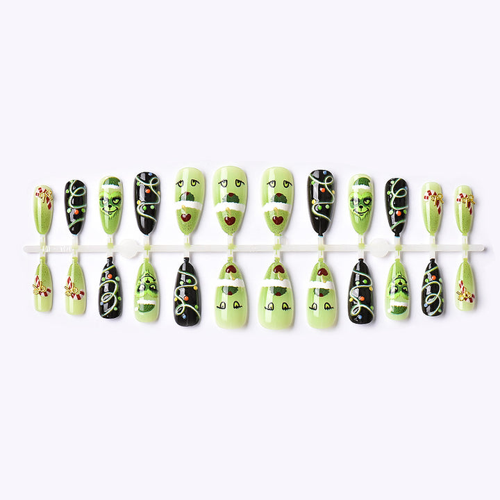 Festive Grinch-Themed Press-On Nail Art Set Stornfield
