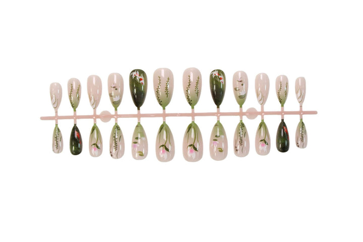 Acrylic nail set with floral designs and elegant accents Stornfield