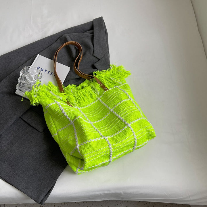 Textured Woven Tote Handbag