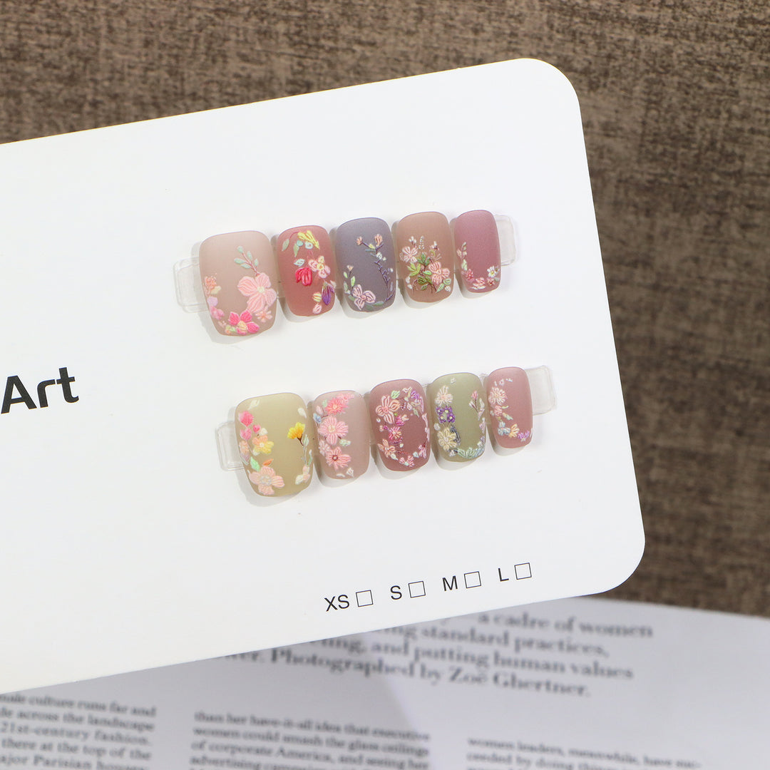 Artisan Flower-Designed Press-On Nail Set Stornfield