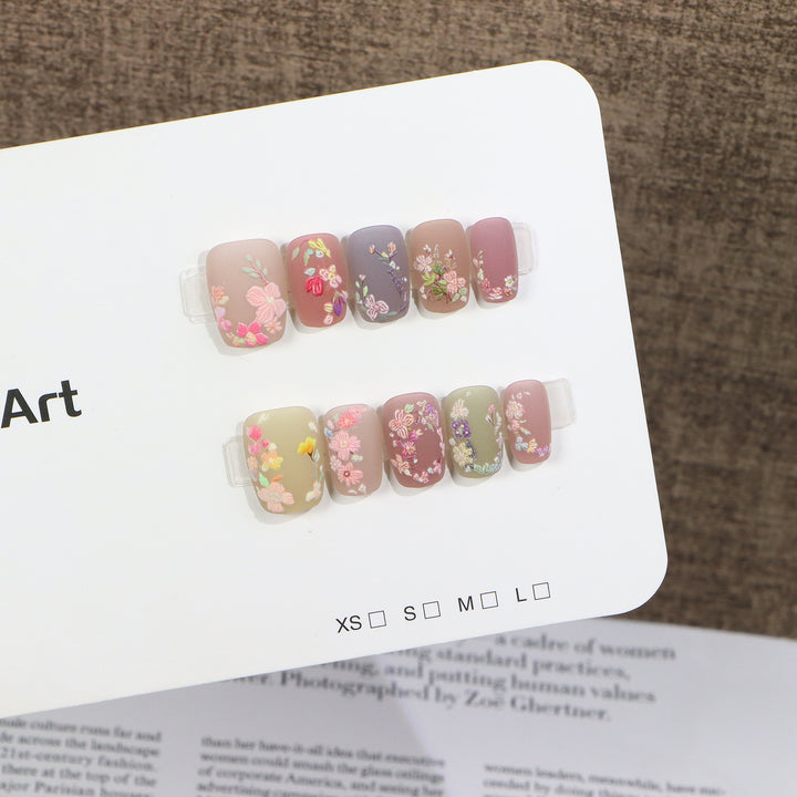 Artisan Flower-Designed Press-On Nail Set Stornfield