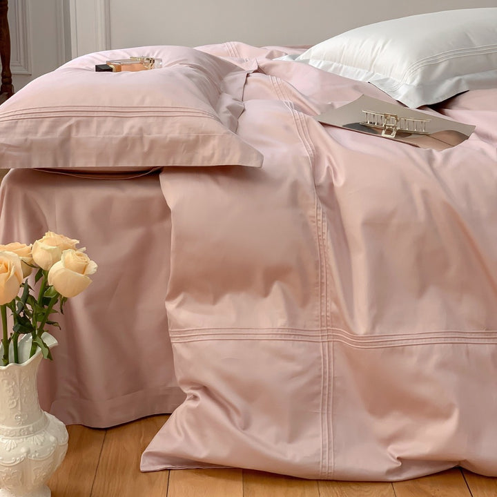 Luxurious bedding complete set made of cotton satin with hotel-style frill