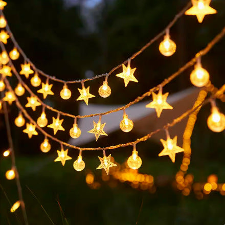 Warm White Star And Globe LED String Garland With Battery Pack And Weatherproof Bulbs Stornfield