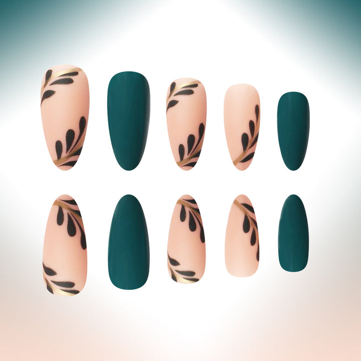 Artistic Press-On Nails with Leaf Design Stornfield