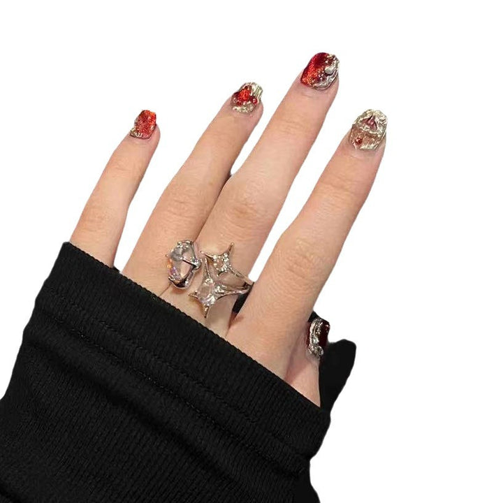 Glamorous Press-On Nail Set with Rhinestone Accents Stornfield