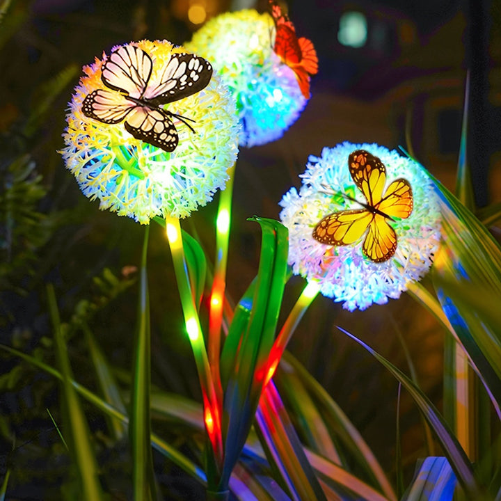 Decorative Solar LED Garden Dandelion Stake Lights With Butterfly Accents Stornfield