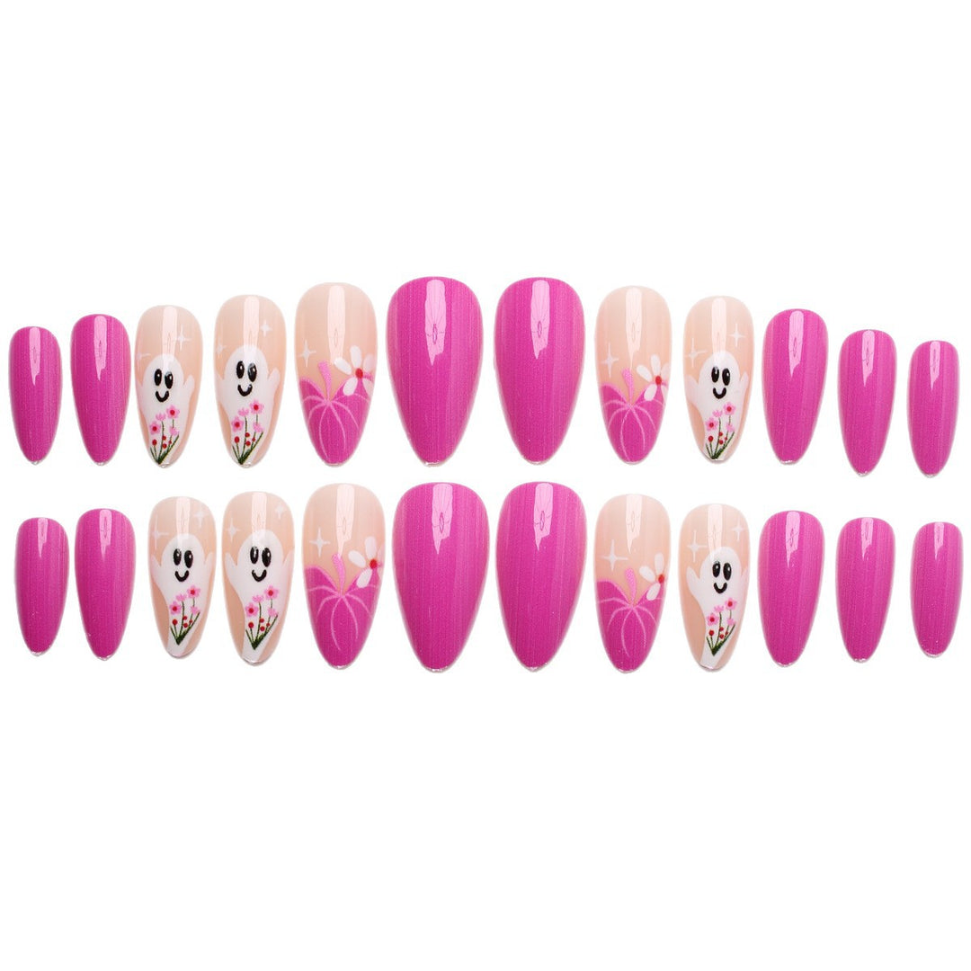 Artificial nail set with charming ghost and flower motifs Stornfield