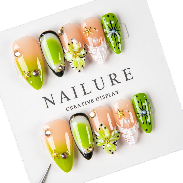 Decorative Press-On Nail Art Set with Floral and Jewel Accents