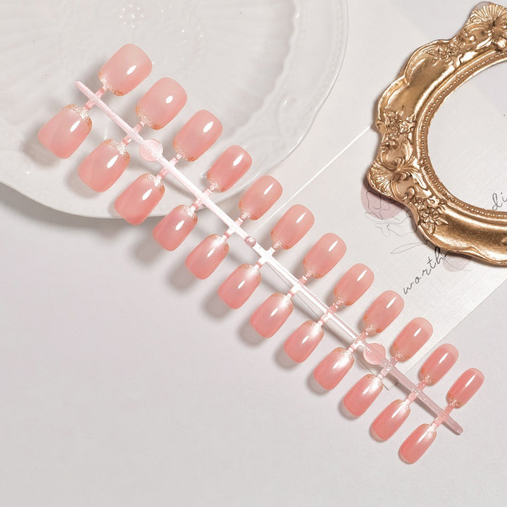 Glossy French Tip Press-On Nails with Shimmer Effects Stornfield