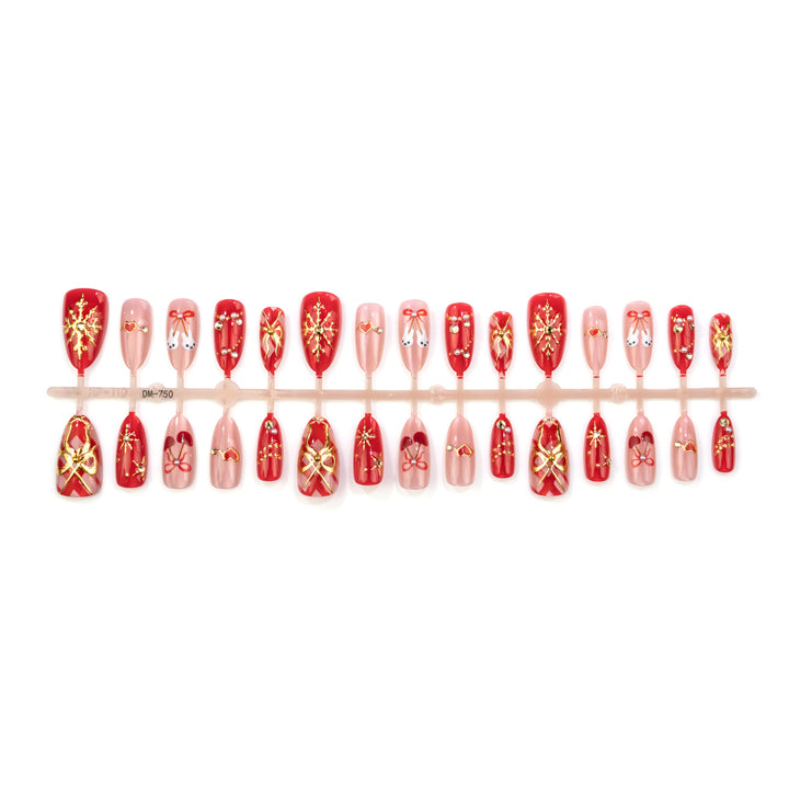 Artistic Press-On Nail Set with Heart and Floral Design Stornfield