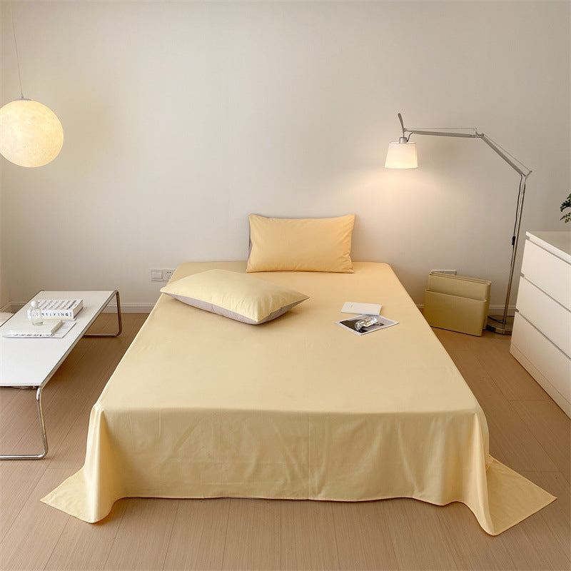 Smooth cotton percale bed sheet set with extra overhang and reversible pillowcases