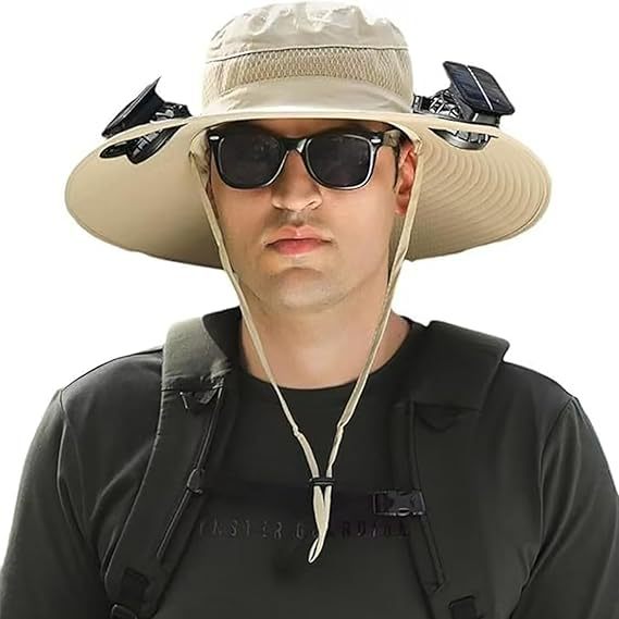 Sun Hat with Wide Brim for Outdoor Use, with Integrated Solar Cells and Adjustable Chin Strap Stornfield