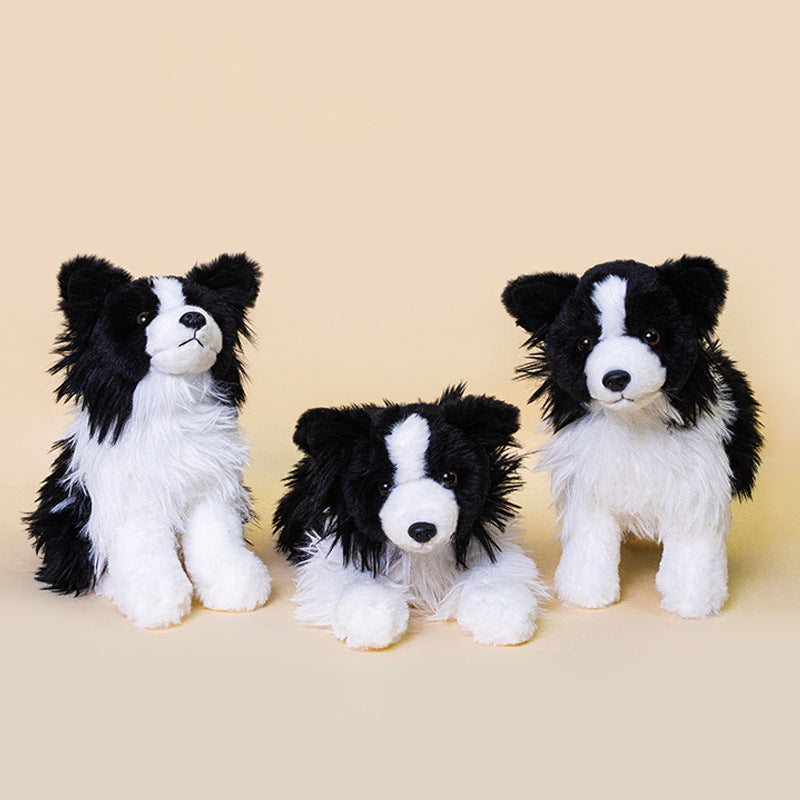 Realistic Seated Border Collie Plush Toy with Long Soft Fur Stornfield