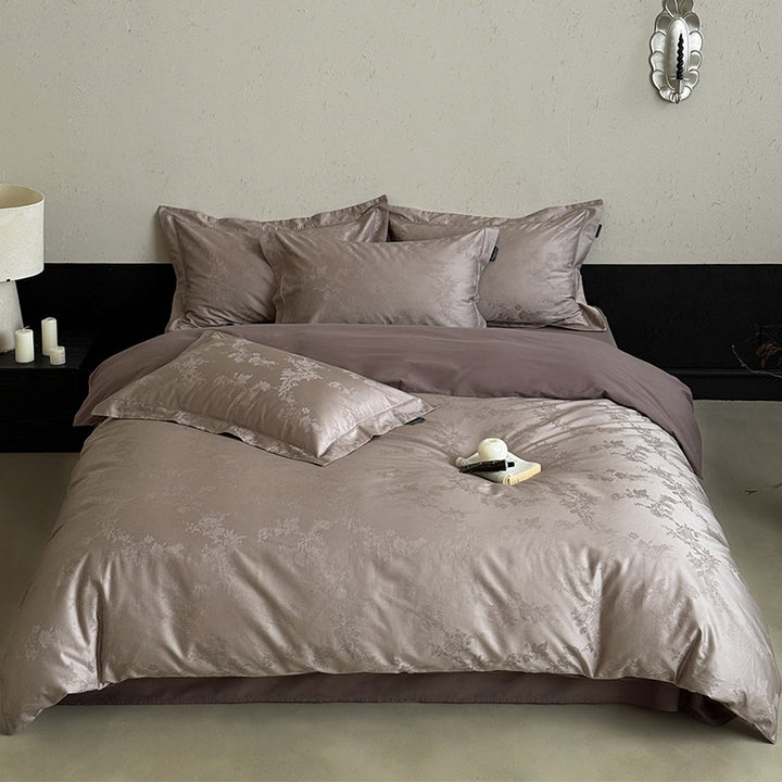 Silky Jacquard Damask Duvet Cover Set with Hidden Closure & Corner Ties