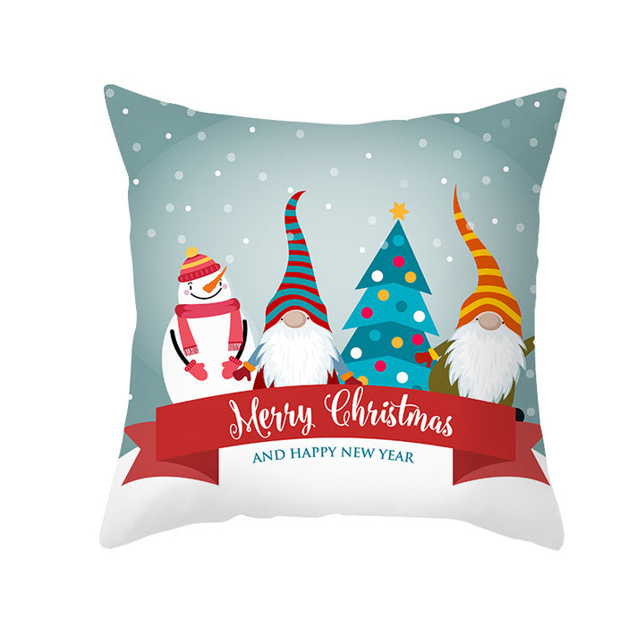 Holiday Decorative Throw Pillow Plush Polyester Cover Festive Santa Reindeer Snowman Print