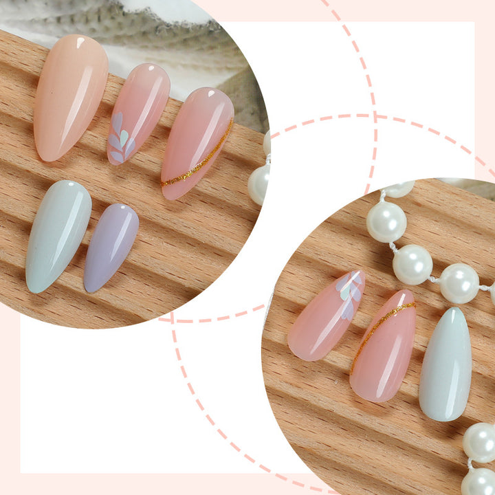 Artistic Press-On Nail Set with Gold Accent Designs Stornfield