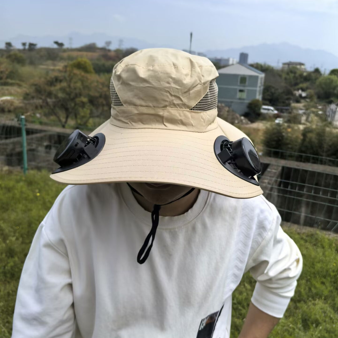 air-cooled sun hat with removable USB fans and wide neck protection Stornfield