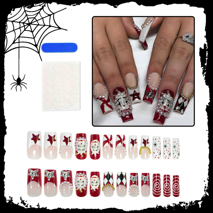 Acrylic nail set with creative horror patterns and glamorous 3D decorations Stornfield