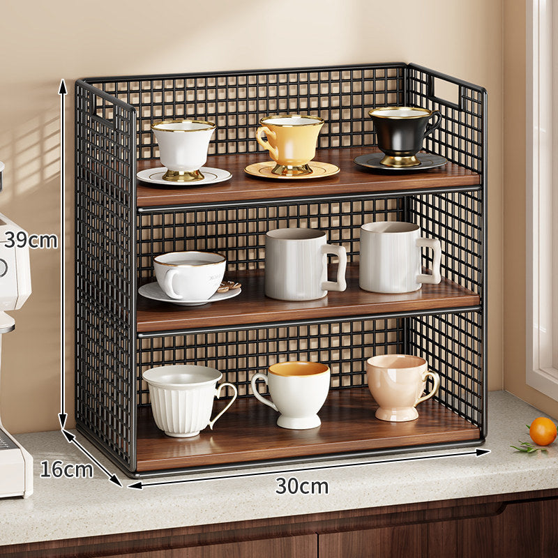 Double-Tier Metal Grid Countertop Organizer Shelf for Cups and Kitchenware